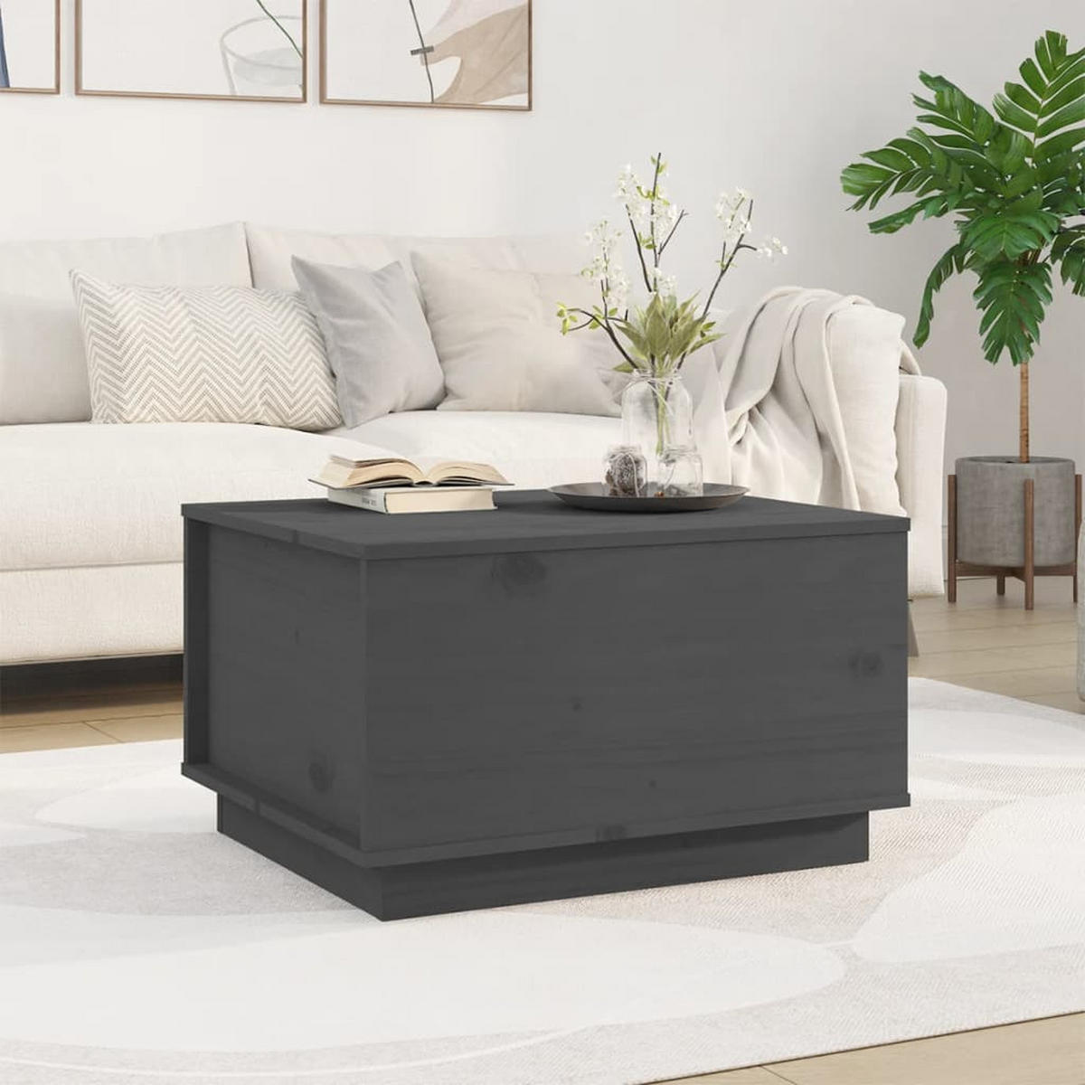 COUCHTISCH Grau 60x50x35 cm Massivholz Kiefer - Grau, Holz (60/50/35cm) - furnicato