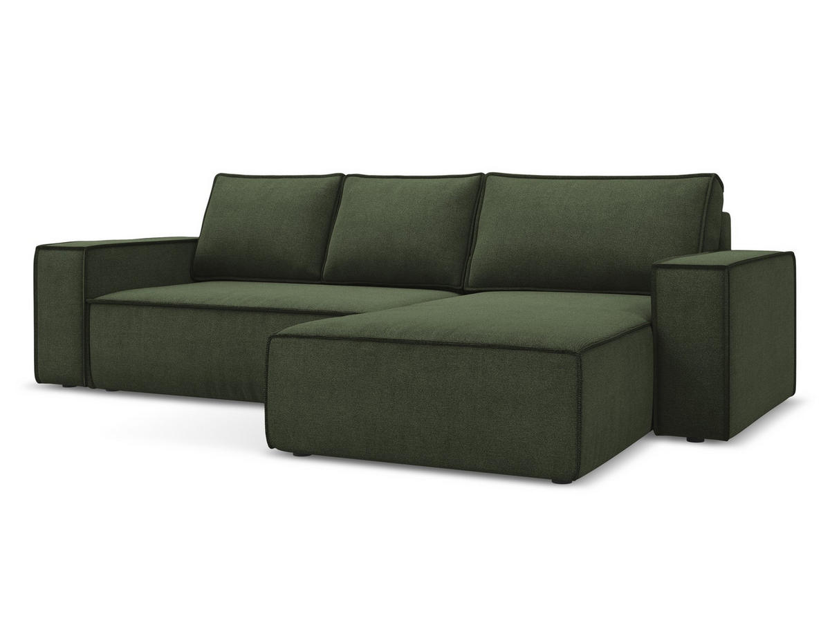 ECKSOFA mit Schlaffunktion Strukturstoff Stoff Grün - Schwarz/Olivgrün, Kunststoff/Textil (290/185cm) - Makamii