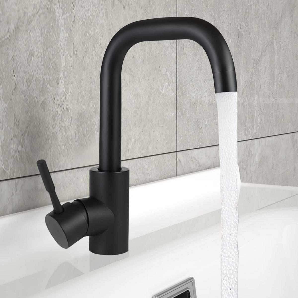 WASCHTISCHARMATUR Nora - Schwarz, Metall (6/24/24cm) - Nettlife