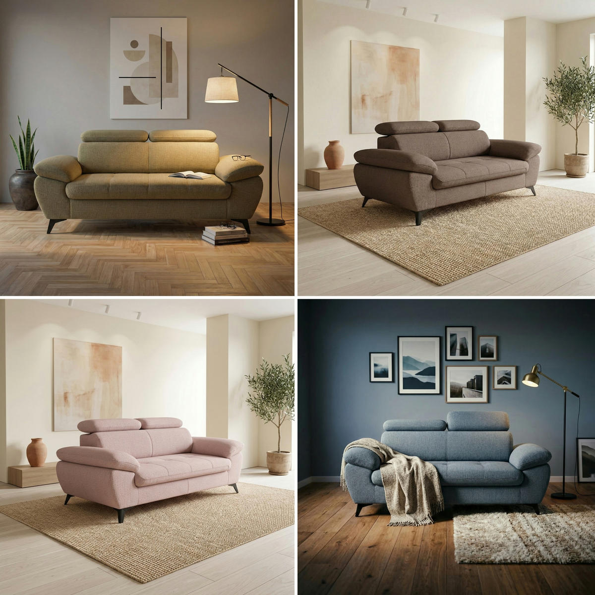 2,5-SITZER Karlstad Flachgewebe Grau verstell. Kopfstützen B 194 cm - Dunkelgrau, Kunststoff/Textil (194/84/100cm) - foamnova