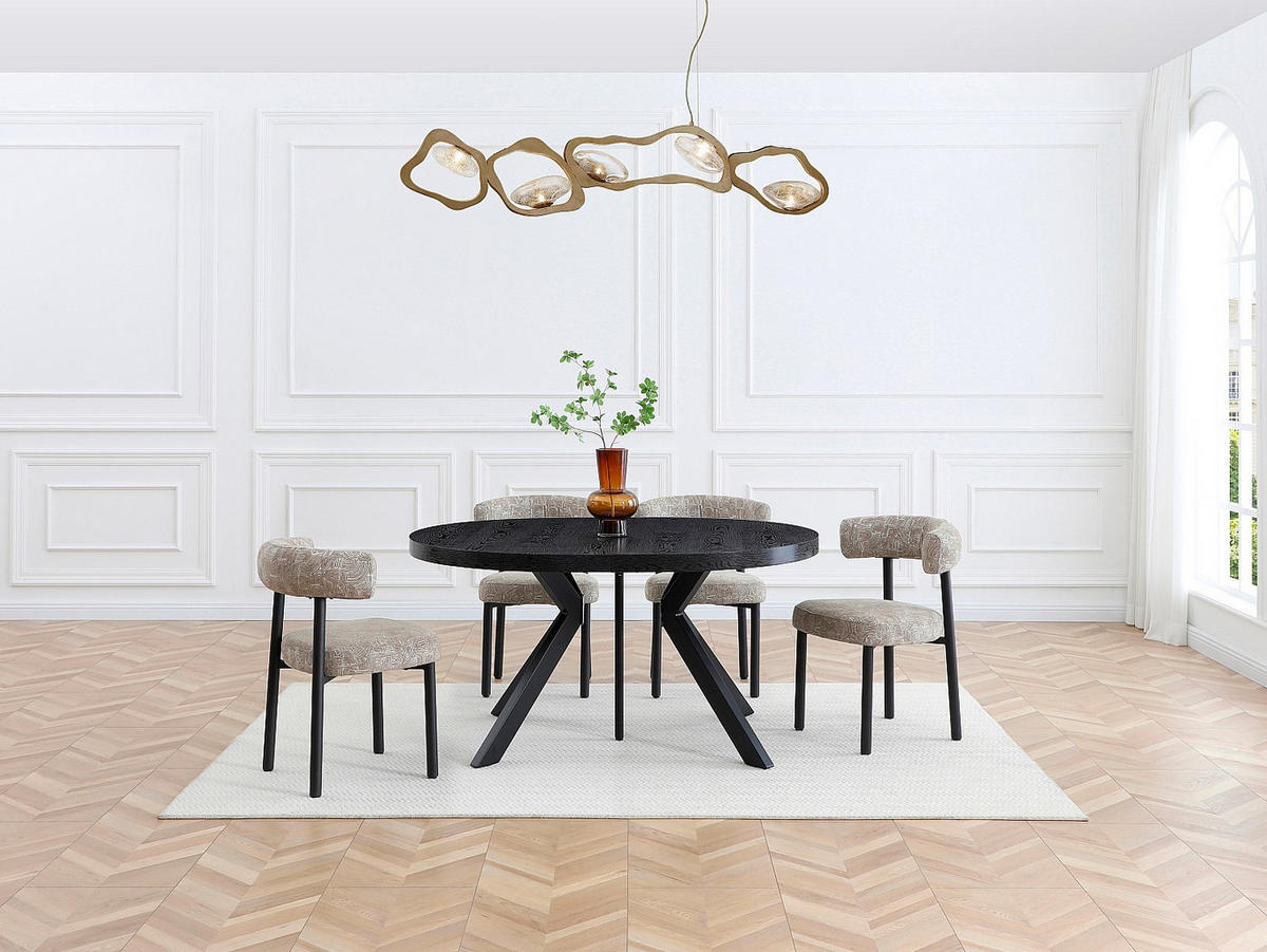 6ER Set Stühle - Strukturstoff & schwarzes Metall - Beige und Weiss - SELORIN - Beige, Textil (58/80/59cm) - Vente-Unique