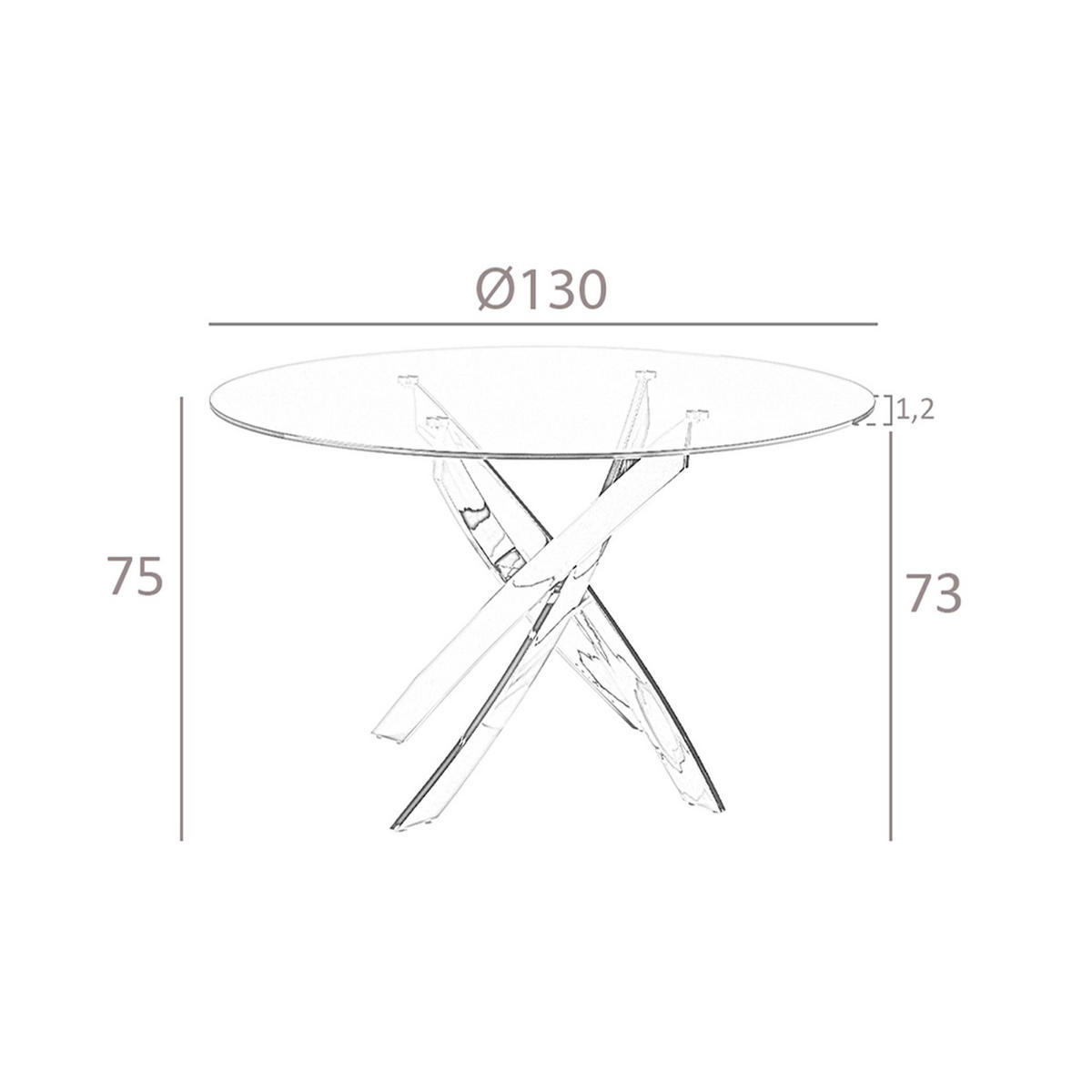 ESSTISCH Esstisch runde gehärtetes Glas aus verchromter Stahl Ø130/75 cm - Edelstahlfarben/Transparent, Glas/Metall (130/130/75cm) - ANGEL CERDA