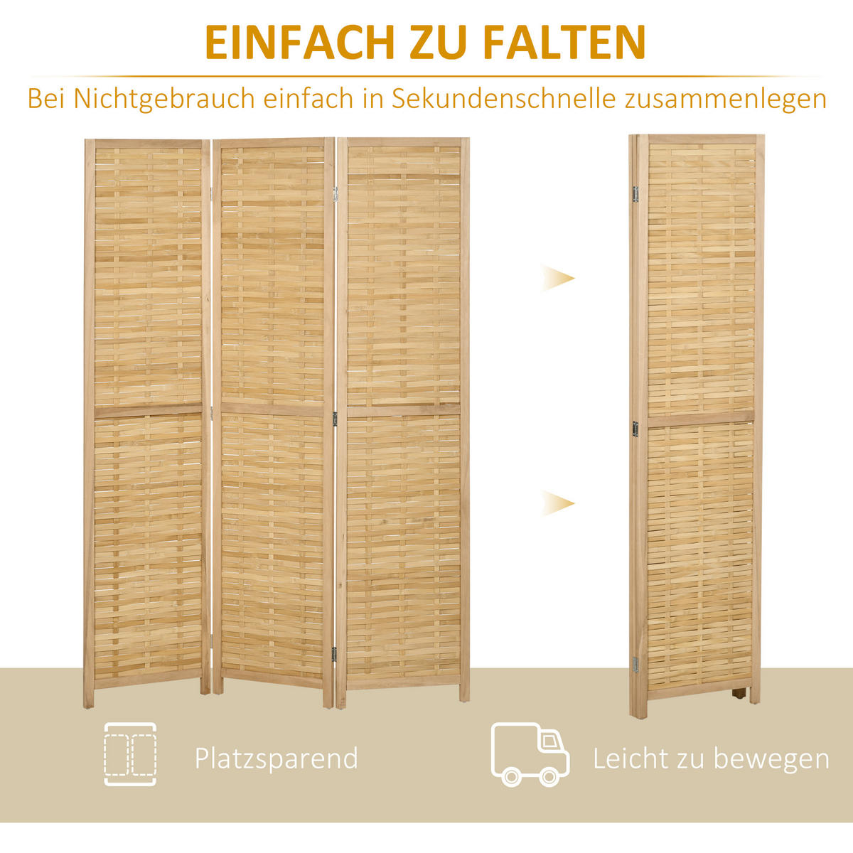 PARAVENT, Bambus, Naturholz - Naturfarben, Naturmaterialien (1.8/170/120cm) - HOMCOM