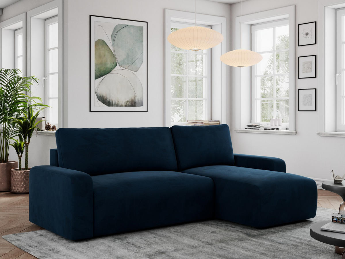 ECKSOFA ARGOS Dunkelblau Velours - Schwarz/Dunkelblau, Kunststoff/Textil (245/150cm) - MKS