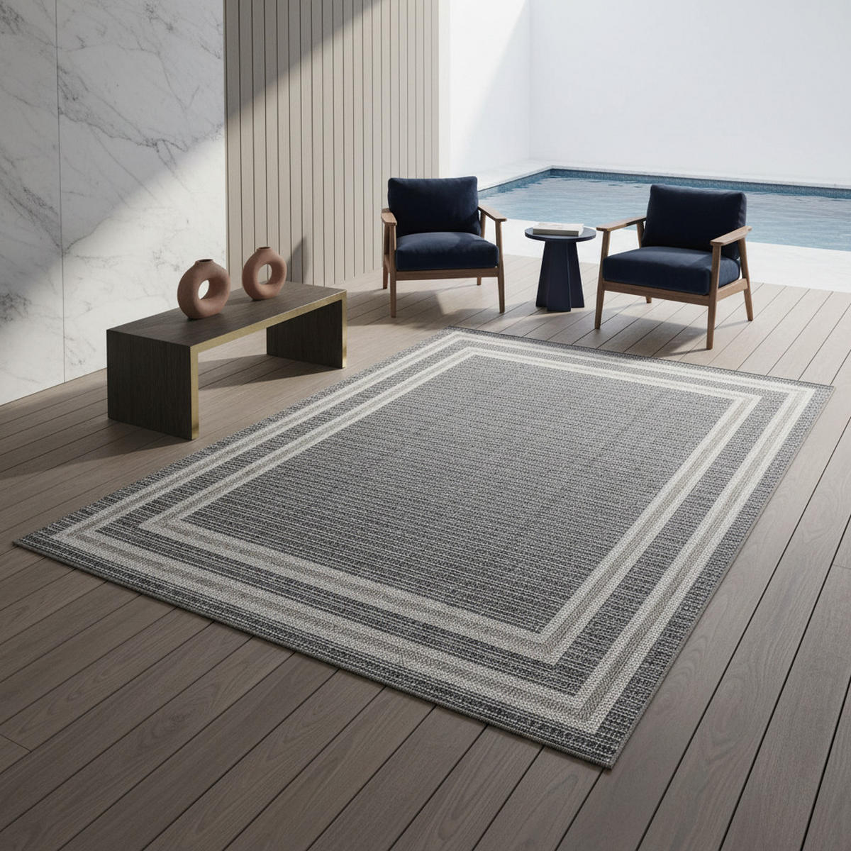 OUTDOORTEPPICH LIRIA, mit Bordüre, Grau, 200 x 290 cm - Grau, Textil (290/200cm) - KADIMA DESIGN