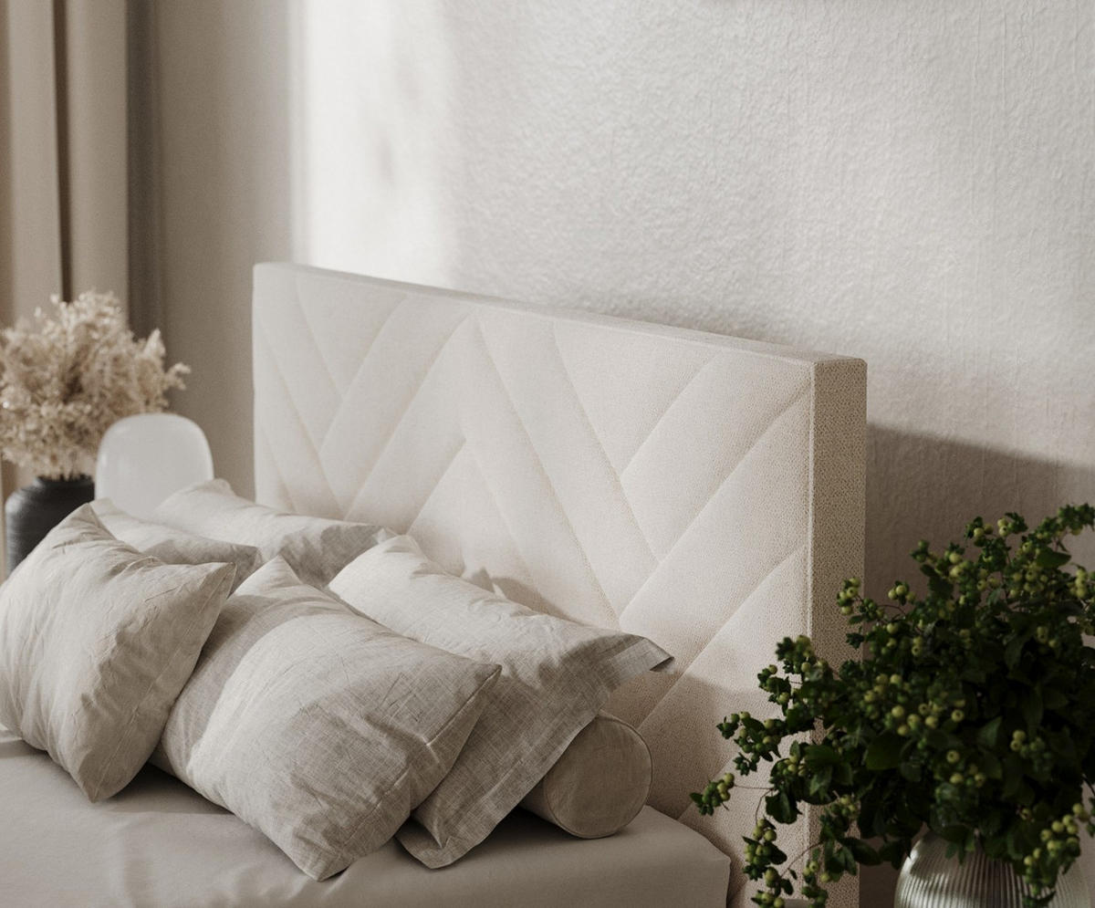 POLSTERBETT Arco 140/200 cm Ecru im Asti Stoff - Ecru/Schwarz, Holz/Holzwerkstoff (140/200cm) - AltaBeds