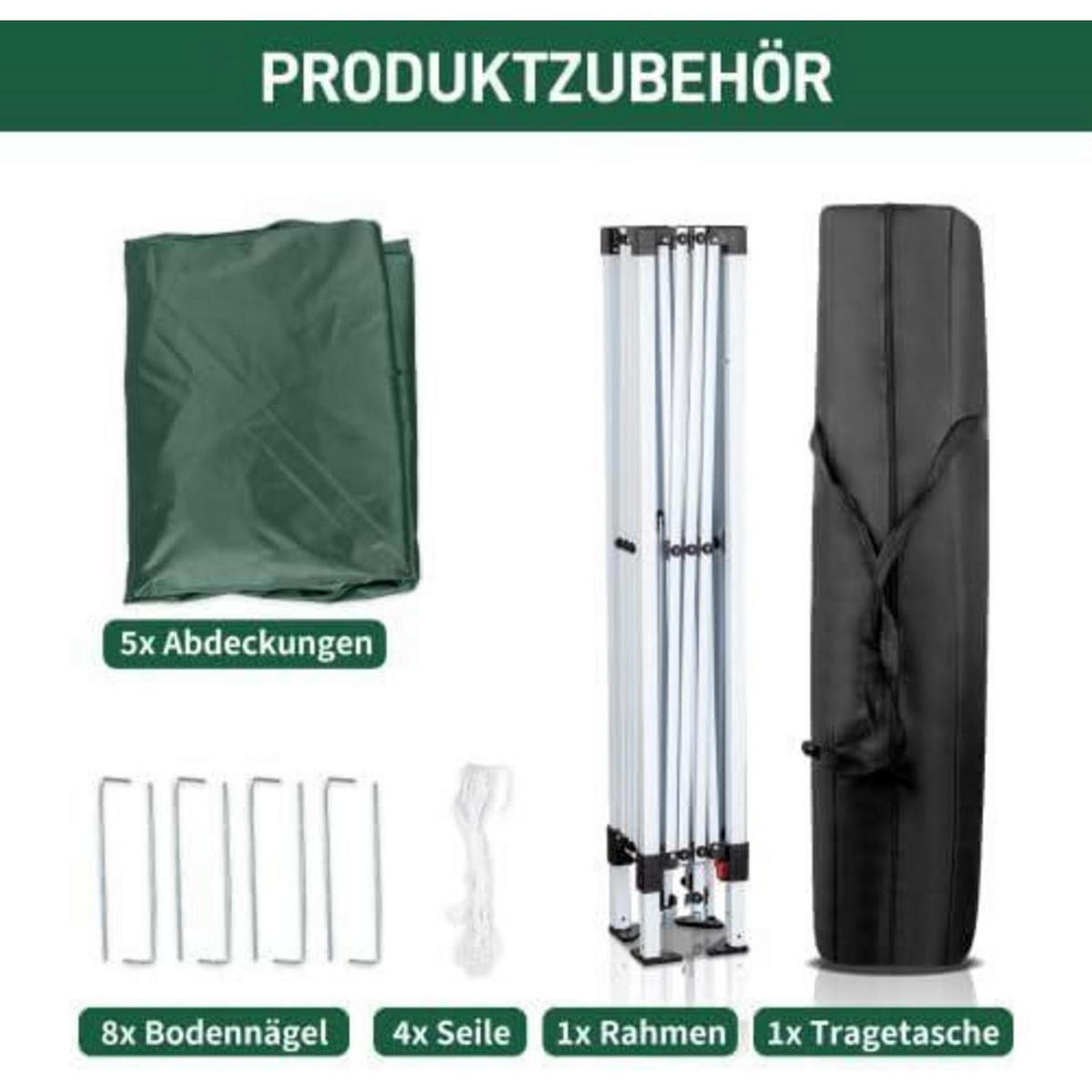 PAVILLON 3 x 3 m wasserdicht UV Schutz 50+ mit 4 Seitenteilen Grün - Grün, Textil (255/300/300cm)