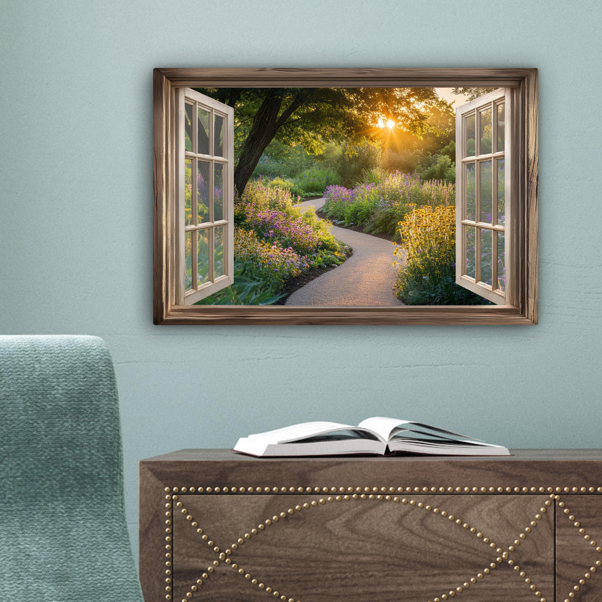 LEINWANDBILD Aussicht - Blumen - Natur - Sonne - Weg 30x20 cm - Hellgelb, Textil (30/20cm) - MuchoWow