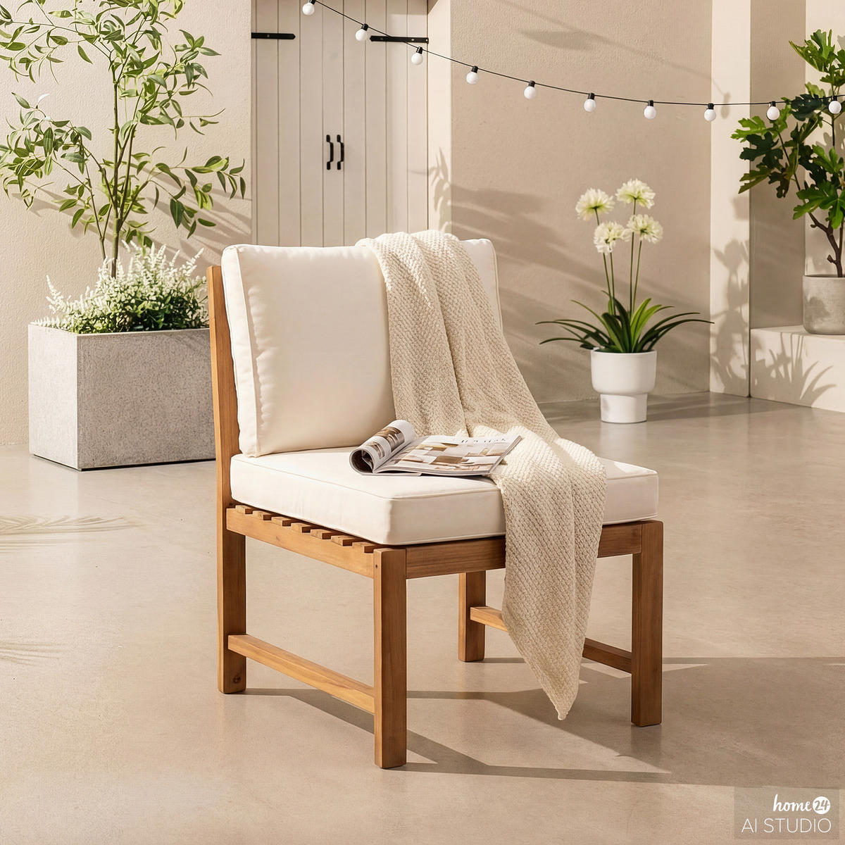 DININGSTUHL - Akazie massiv / Polyester - Braun / Beige - Beige/Braun, Holz/Textil (53/86/66cm) - home24