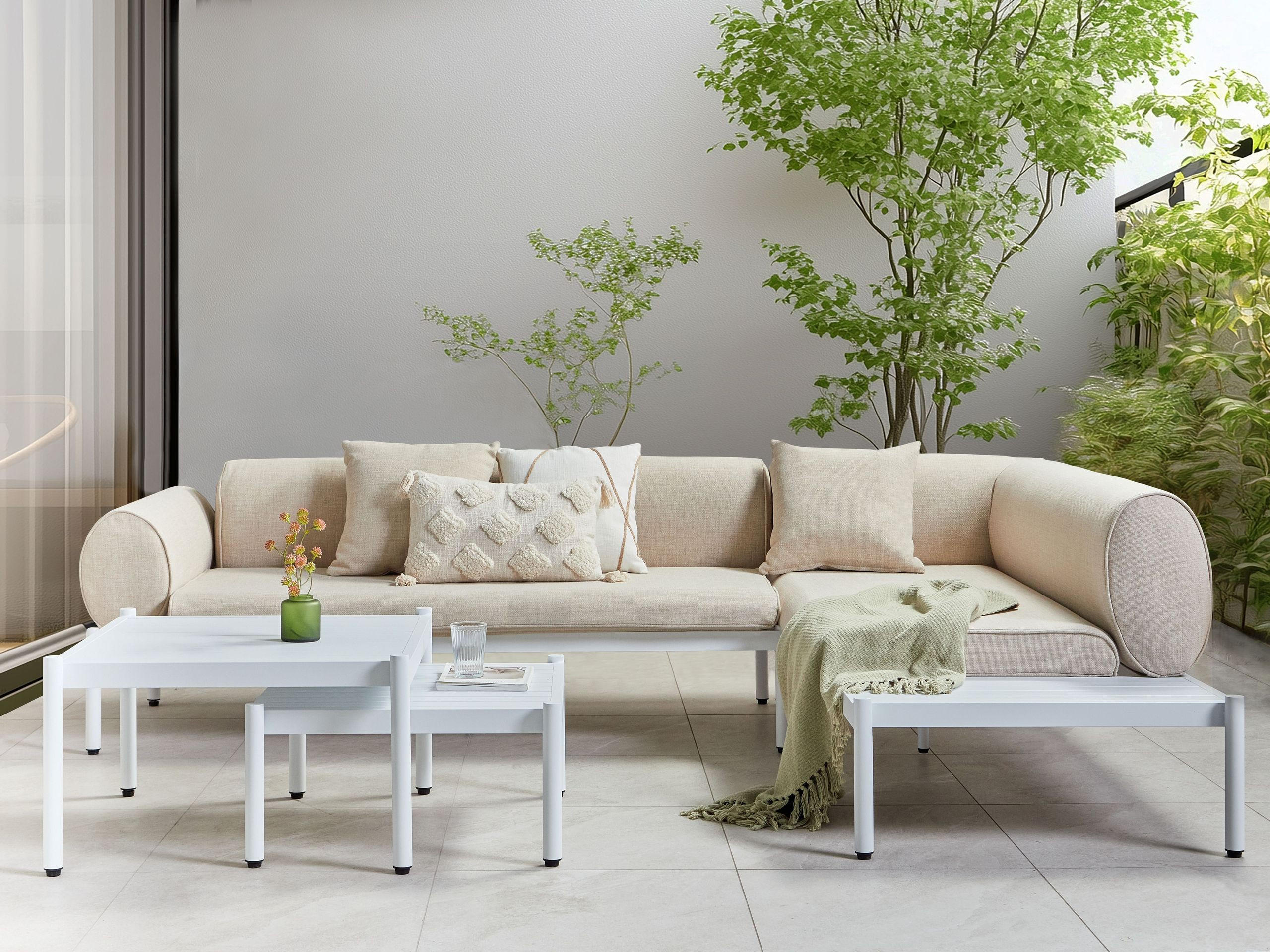 LOUNGE-SET 5-Sitzer Beige Rasiglia - Beige/Weiß, Metall - Beliani