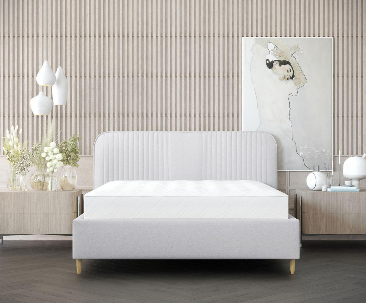 POLSTERBETT Livy Hellgrau 120/200 cm im Webstoff - Hellgrau/Naturfarben, Holz/Holzwerkstoff (120/200cm) - Maison de Reve
