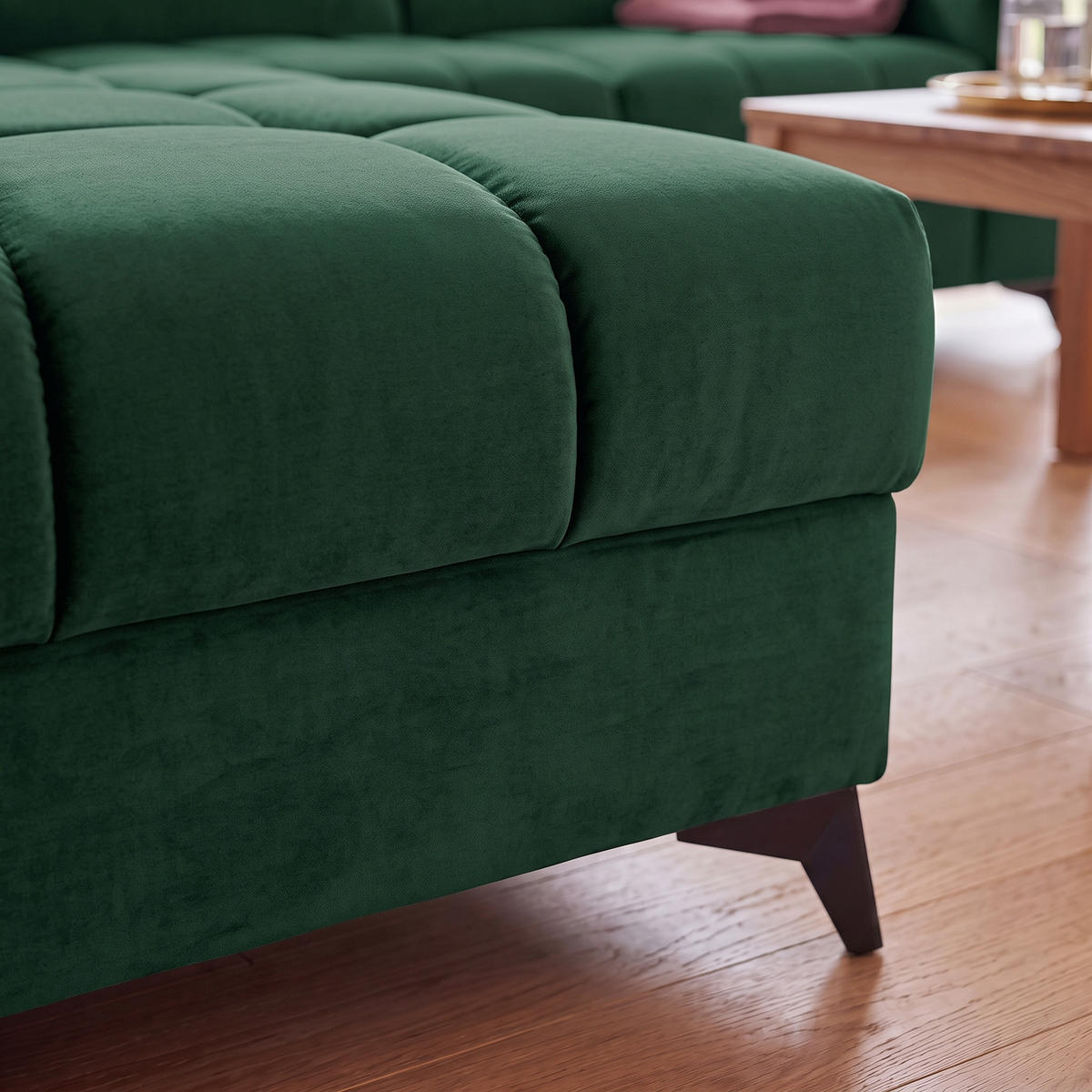 ECKSOFA PUDDING L Links mit Schlaffunktion 125x195 Velours Grün - Schwarz/Grün, Holz/Textil (203/275cm) - Muffo