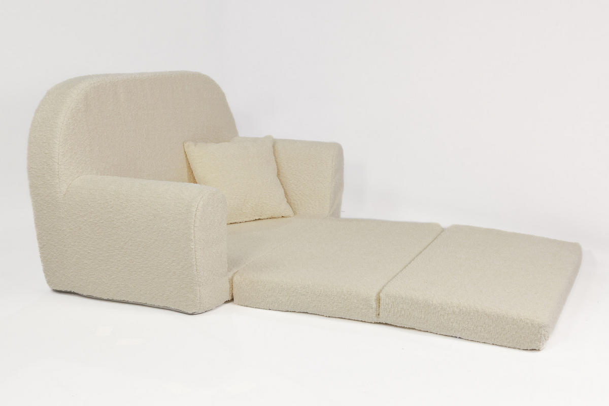 MINI-SOFA David - Ausklappbares Kindersofa aus Teddystoff in beige - Beige, Textil (78/45/104cm) - Fortisline