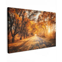 LEINWANDBILD Wald - Herbst - Bäume - Waldweg - Natur Groß 140x90 cm - Bernsteinfarben, Textil (140/90cm) - MuchoWow