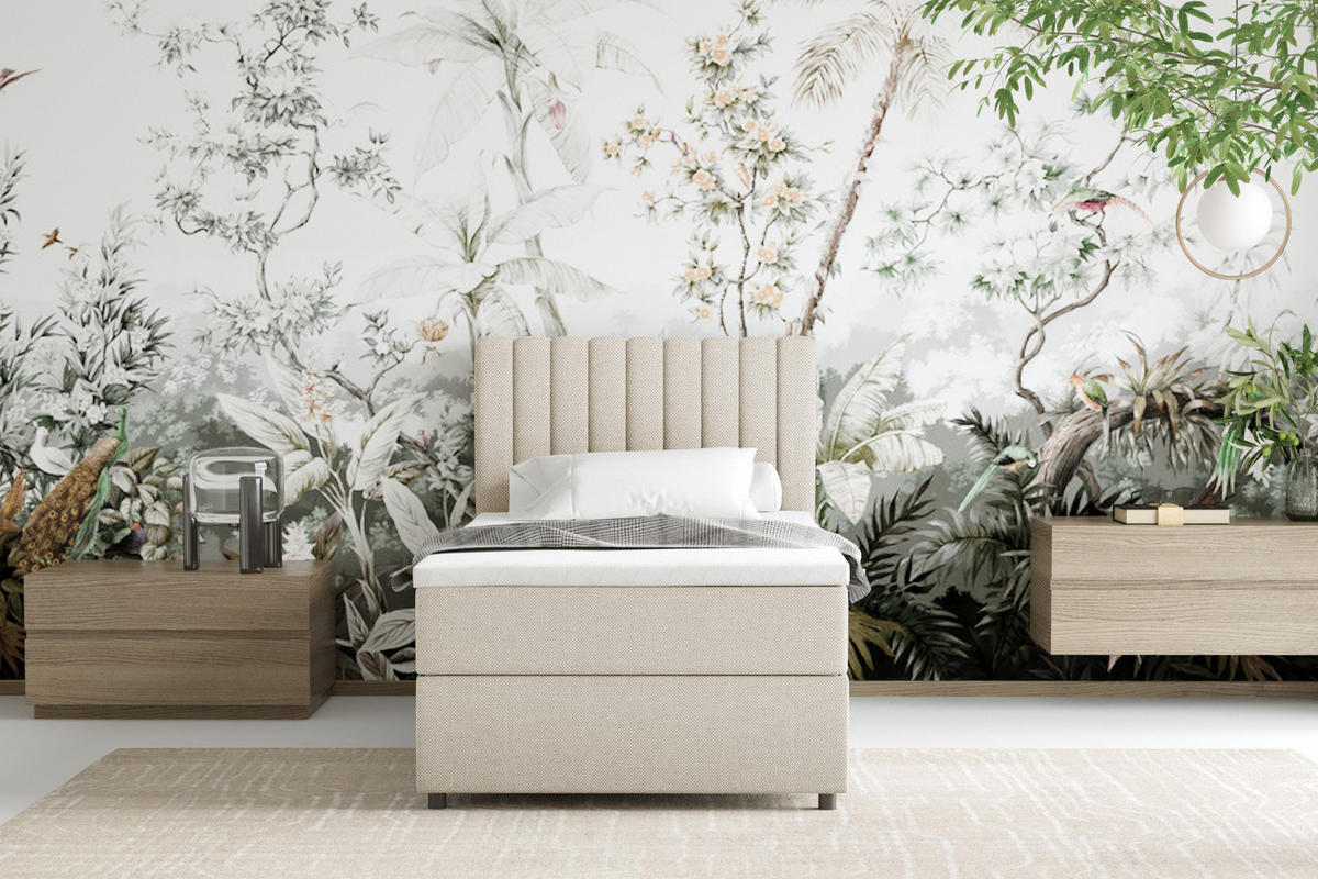 BOXBETT Everest 90 x 200 cm Einzelbett mit hochwertiger Bonell-Matratze und Topper - Beige, Holz (90/200cm) - Panda Möbel