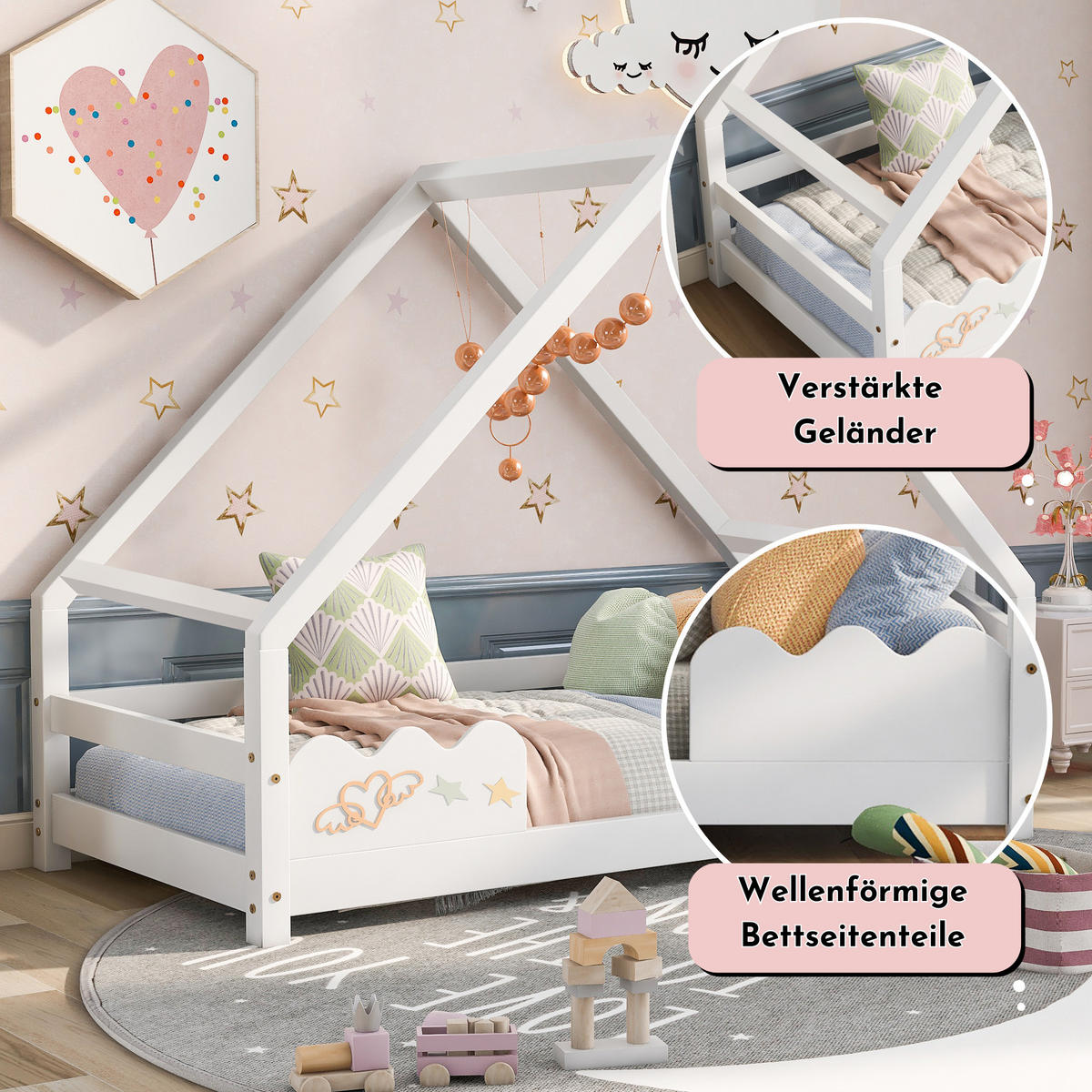 HAUSBETT 90x200cm Weiß Mit Rausfallschutz - Weiß, Holzwerkstoff (90/200cm) - FLIEKS