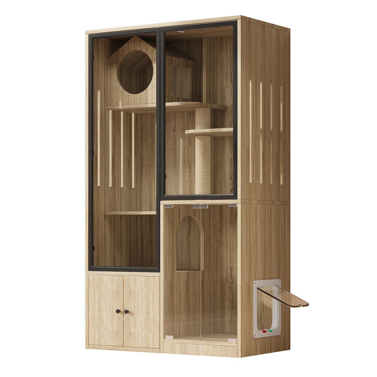 VITRINE Naturfarben 90×50×160 cm aus MDF mit Glasfronten und verriegelbarer Tür - Naturfarben, Holzwerkstoff (90/160/50cm) - Luhomfu