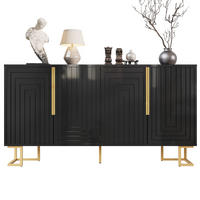 SIDEBOARD aus MDF 152x40x75 cm Schwarz mit 2 Türen, 4 Fächern, geometrischer Front und Kippschutz - Schwarz, Holzwerkstoff (152/75/40cm) - Modfu