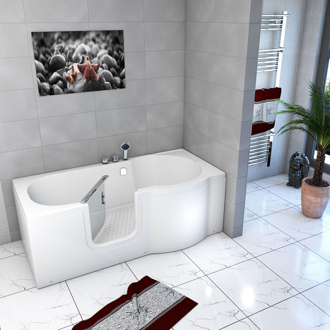 SENIORENBADEWANNE mit Tür S12-EH-L 170x85cm - Weiß, Glas/Kunststoff (85/60/170cm) - AcquaVapore by Sandra Jentho