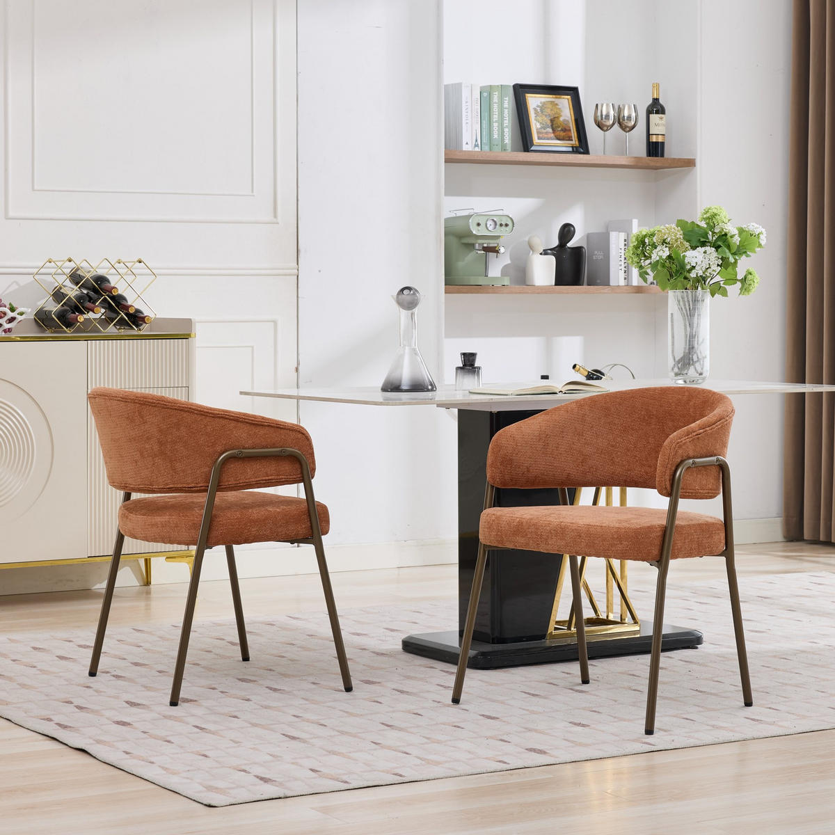 ESSTUHL 1er-Set Orange mit Armlehnen und Chenille-Bezug - Orange, Textil (57/79.5/54.5cm) - PANGIVO
