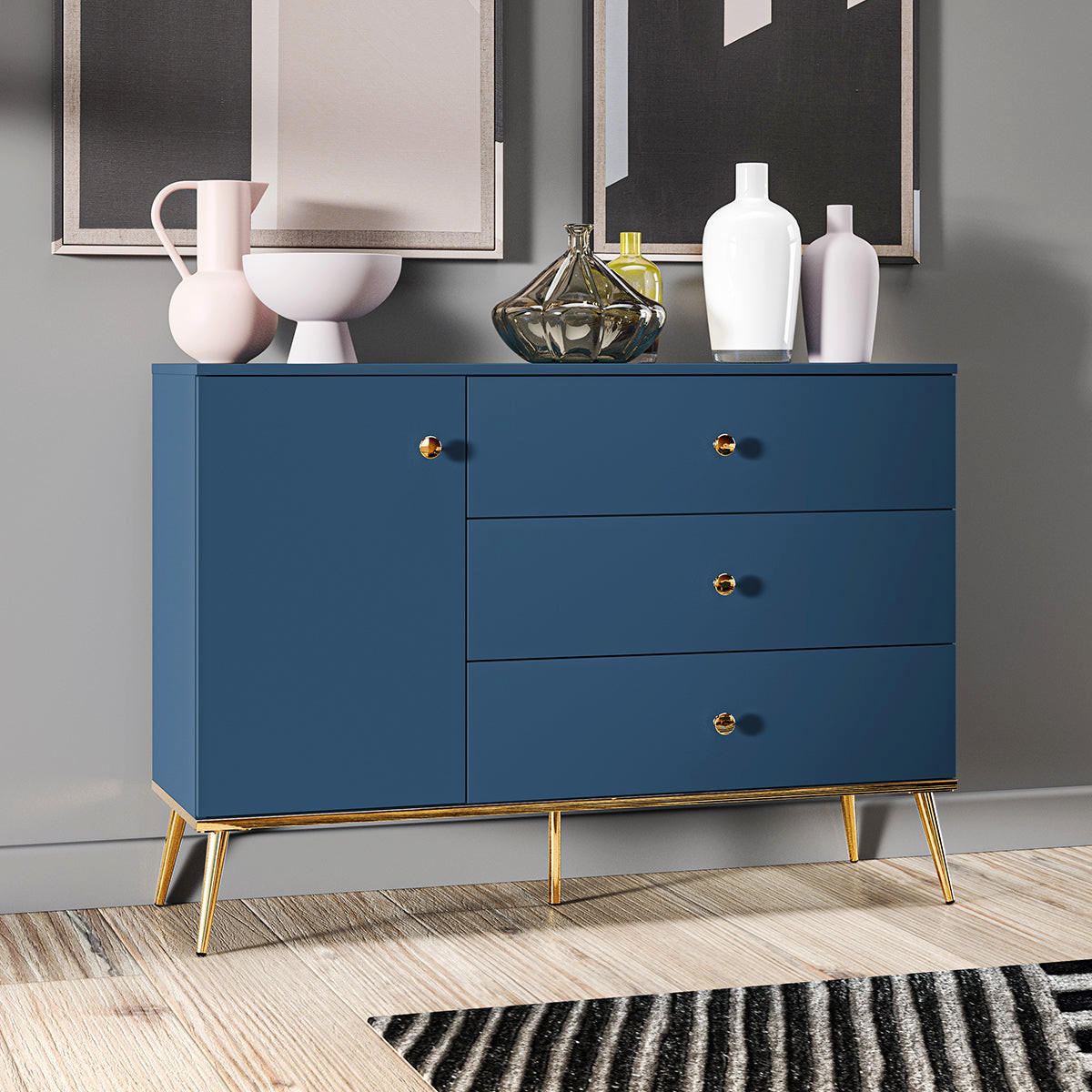 KOMODA Thalia Plavo - plava, drvni materijal (120/85/40cm) - Petits-meubles