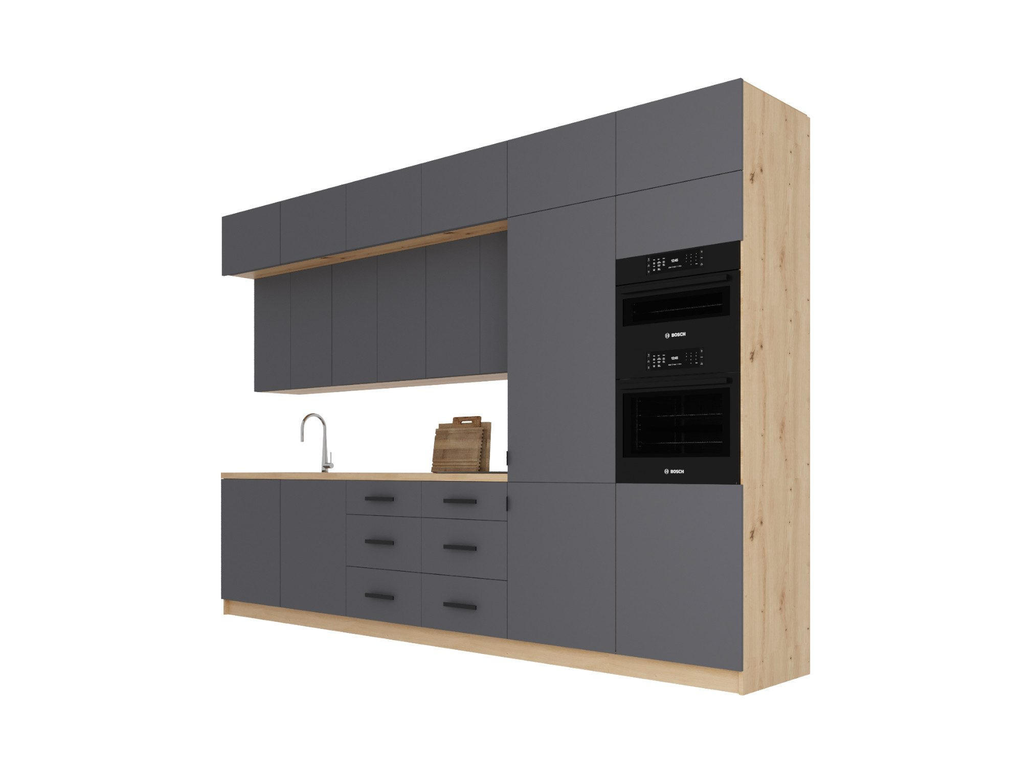 KÜCHENZEILE 360 cm - Nexa K50-G360 - in Grau / Matt - Schwarz/Grau, Holz/Metall (360/212/582cm) - ROYAL24_MARKT
