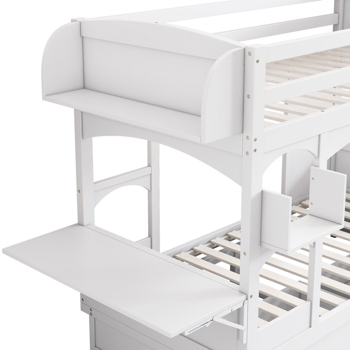 ETAGENBETT 90/200 cm Weiß mit klappbarem Schreibtisch und 2 Schubladen - Weiß, Holz (90/200cm) - OKWISH