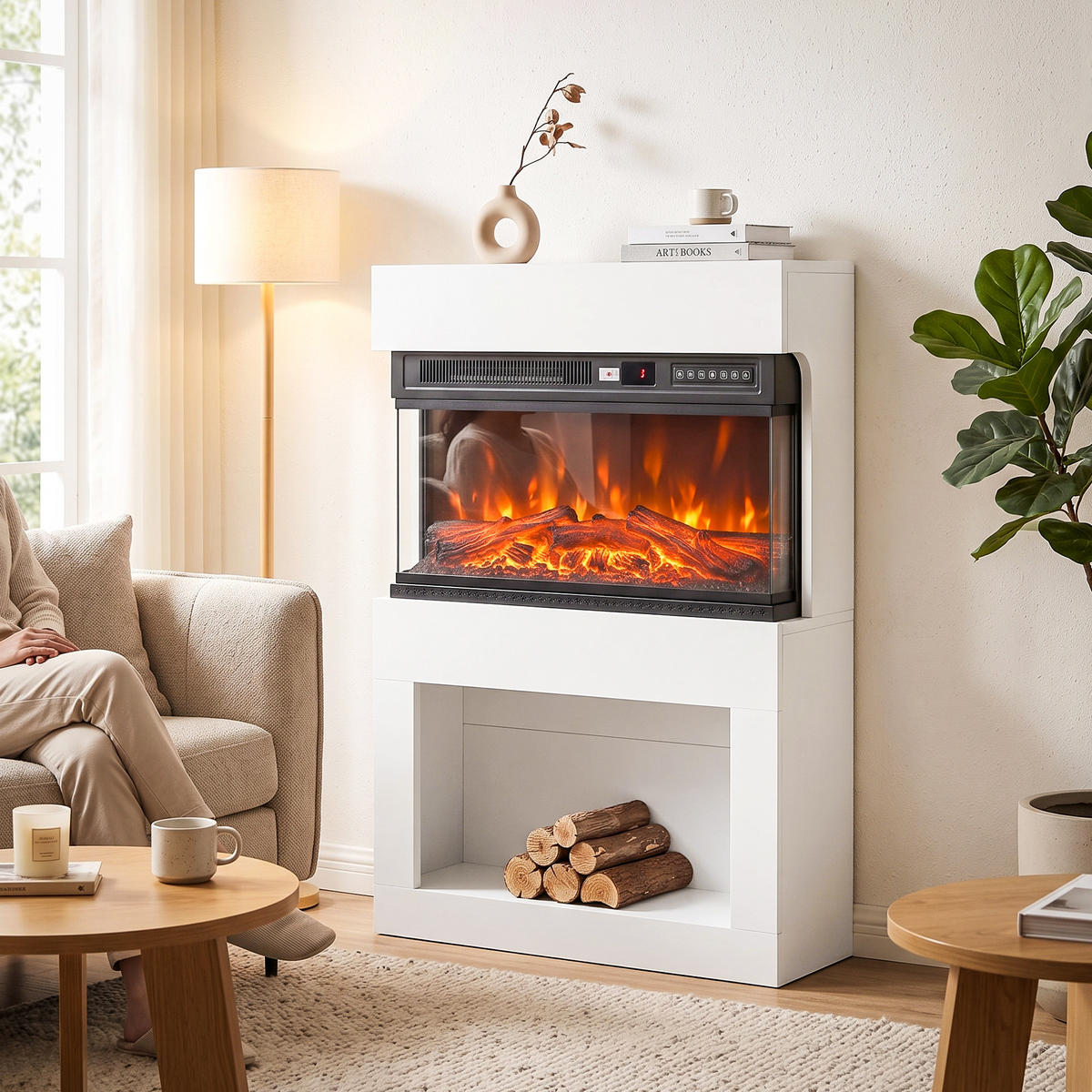 ELEKTROKAMIN Spanplatte Stahl Weiß - Weiß, Holzwerkstoff (22/95/64cm) - HOMCOM