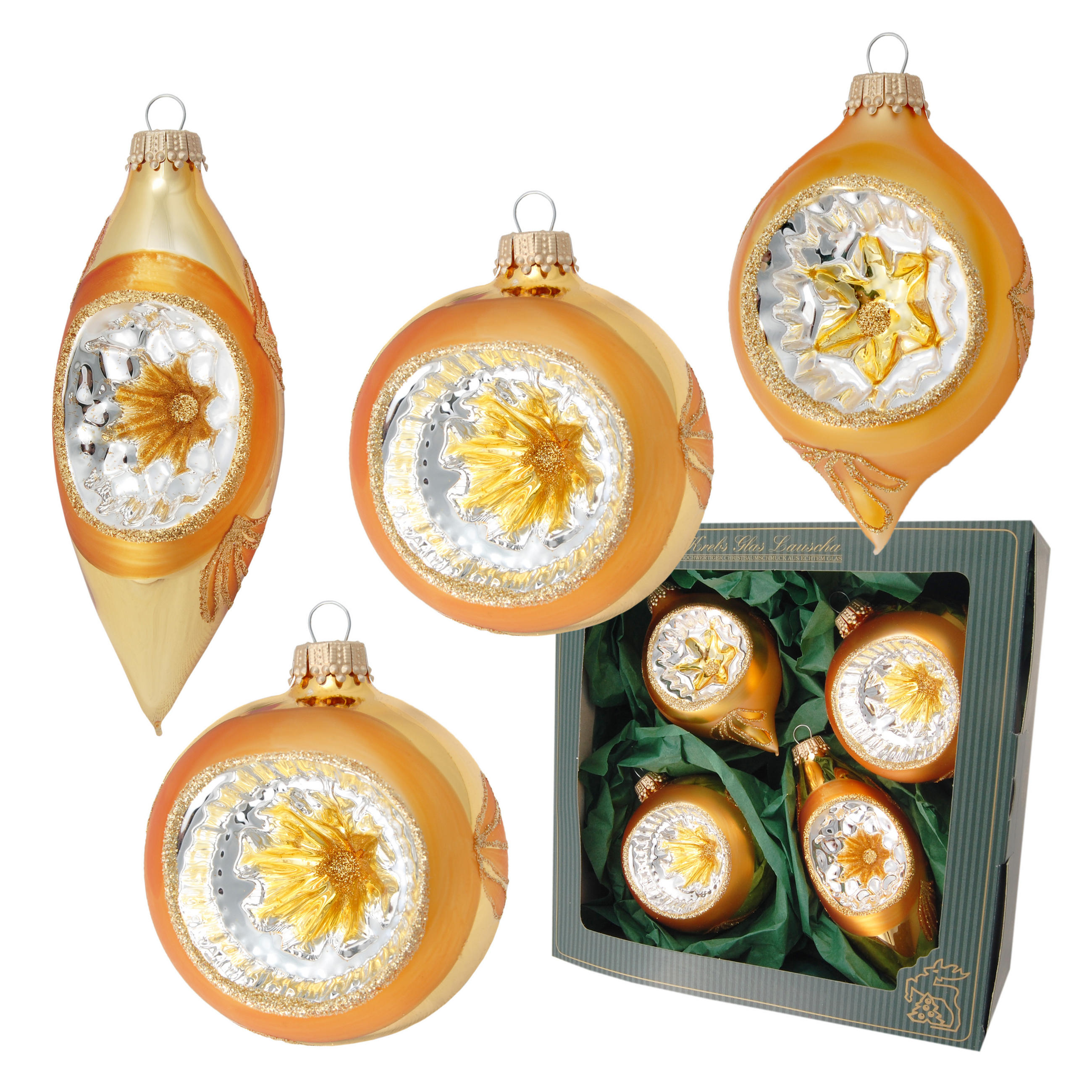 CHRISTBAUMKUGELN Reflexsortiment Goldfarbig 10cm (Glas / 4 Stk.) - Goldfarben, Glas (7/10/7cm)