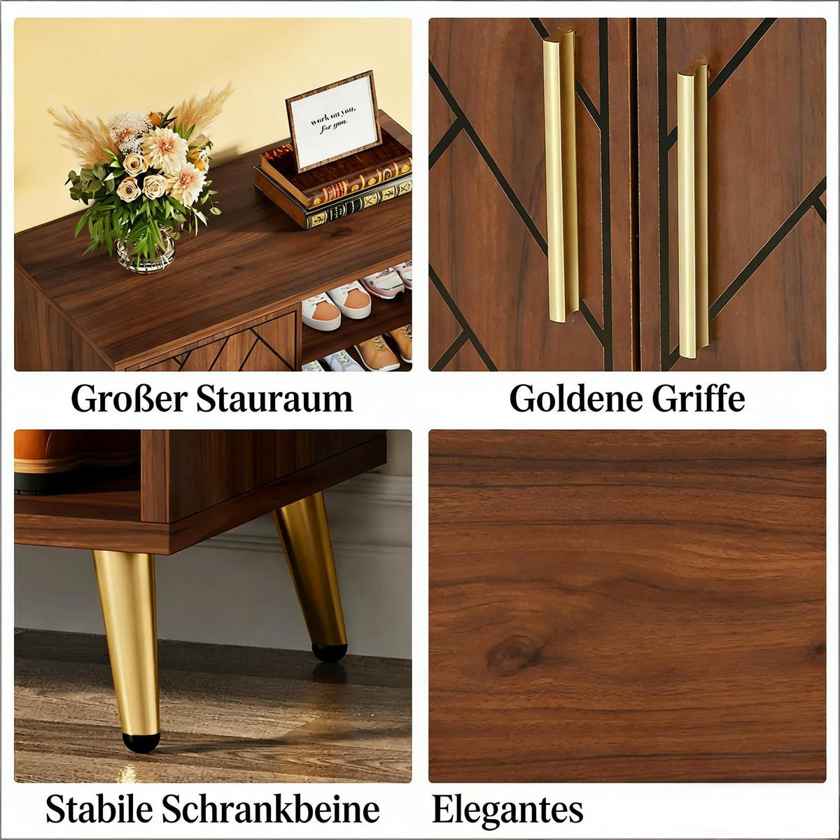 SCHUHSCHRANK mit 7 Ebenen, Chevron-Muster, Nussbaumoptik - Walnussfarben, Holzwerkstoff (75/110/35cm) - Urban Meuble