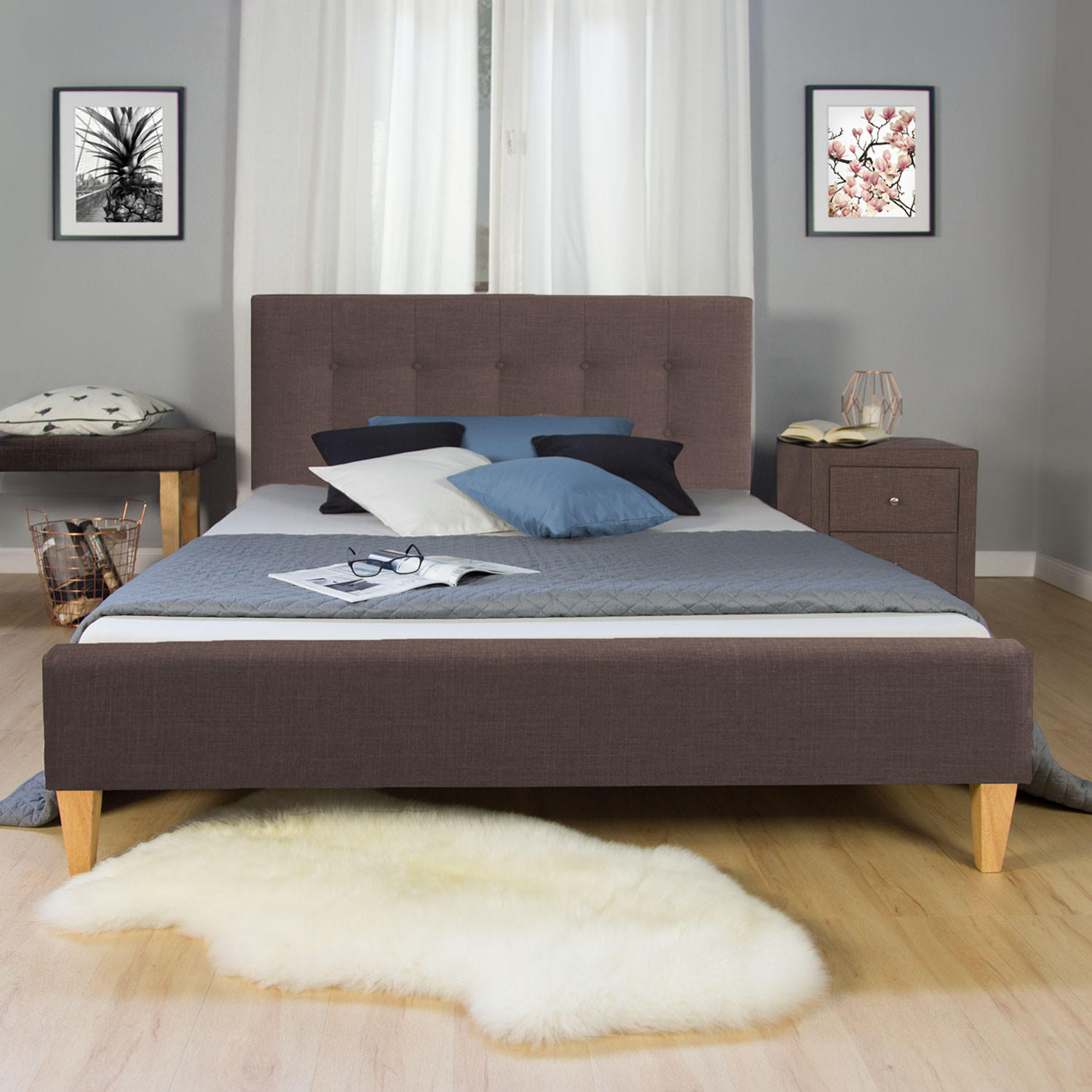 POLSTERBETT mit Lattenrost 140/200 cm in Braun - Braun, Textil (140/200cm) - Homestyle4u