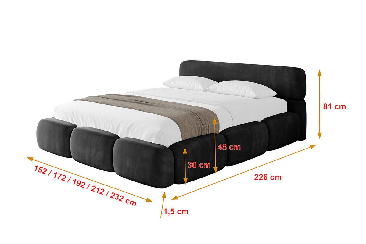 POLSTERBETT mit Bettkasten und Lattenrost, Boxbett ohne Matratze - ELVA-v1 200x200 Schwarz - Schwarz, Holzwerkstoff/Textil (200/200cm) - ALTDECOR