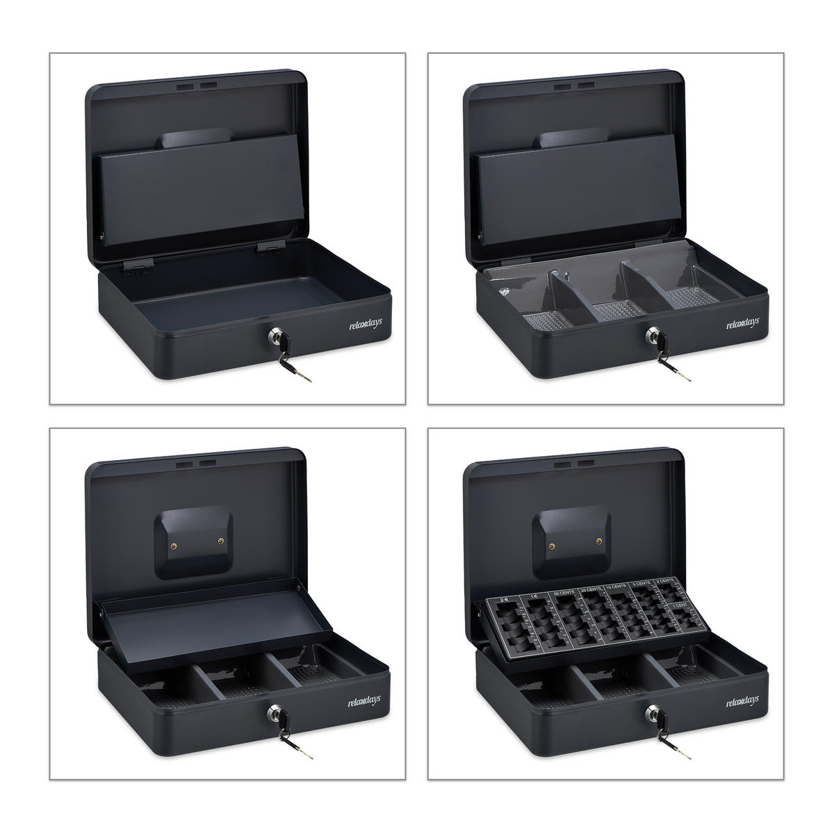 POKLADNIČNÁ kasa - antracitová, kov/plast (30.5/9/23.5cm) - Relaxdays