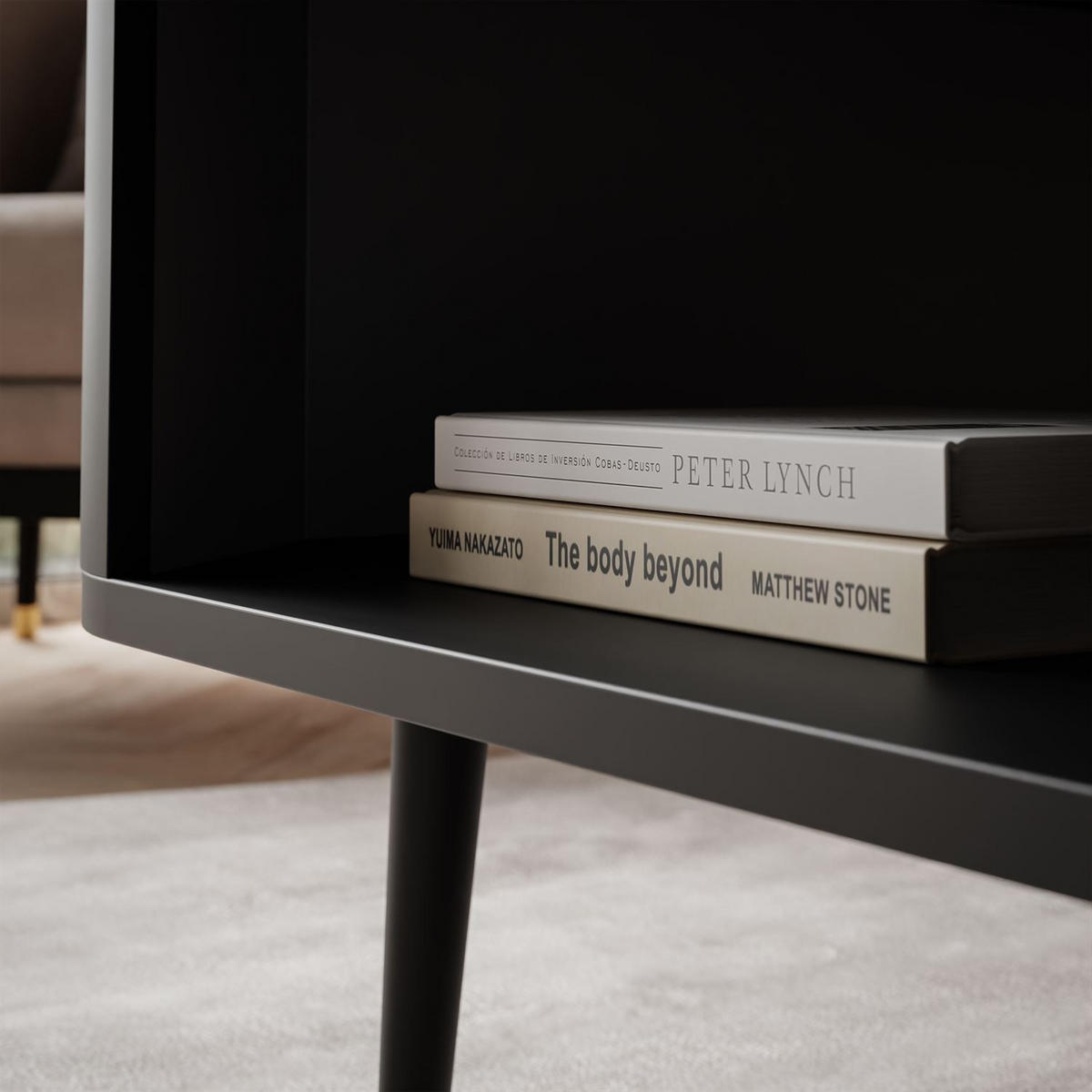 Couchtisch SHADOW mit Ablage unter der Tischplatte - Schwarz, Holzwerkstoff (60/80/42cm) - Lookway