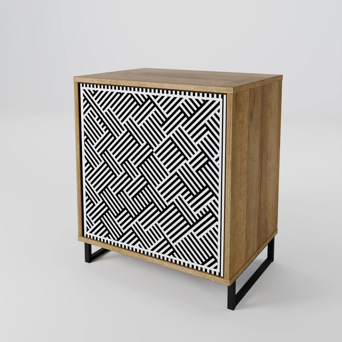 SIDEBOARD TEMPORARY SEQUENCE, Eichefarben, 57,5x42x70,5 cm, Schwarze Metall-Sternfüße - Eichefarben/Multicolor, Holzwerkstoff/Metall (57.5/70.5/42cm) - SpaceRebels