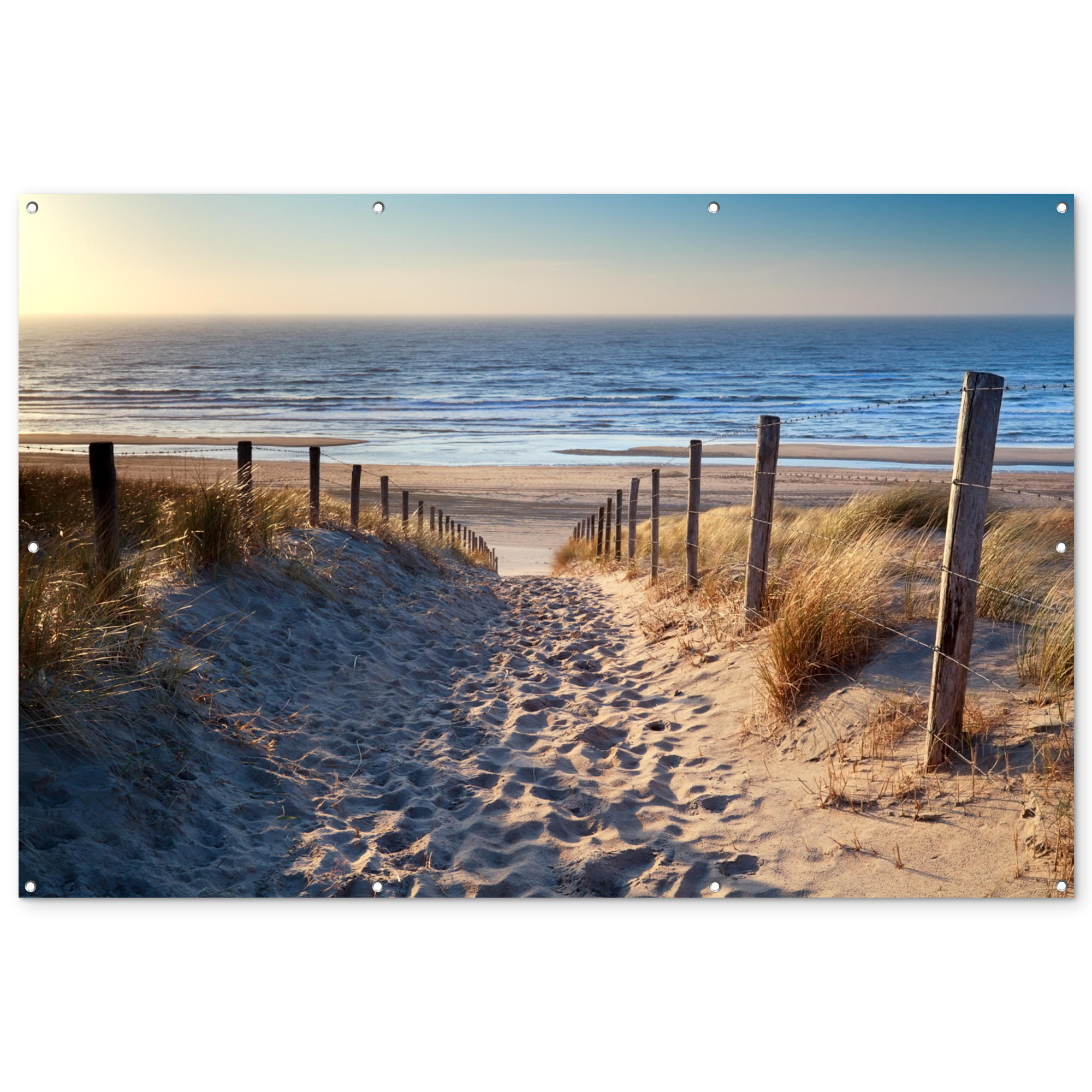 GARTENPOSTER Strand - Meer - Niederlande - Dünen - Sonne 180x120 cm - Sandfarben, Kunststoff (180/120/0.2cm) - OnlyWow