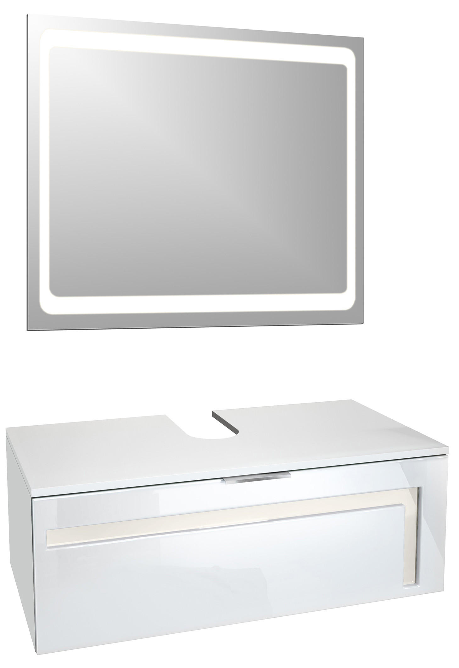 WASCHBECKENUNTERSCHRANK Aloha Absetzungen in Creme Hochglanz - Creme, Holzwerkstoff (96/36/51cm) - Vladon