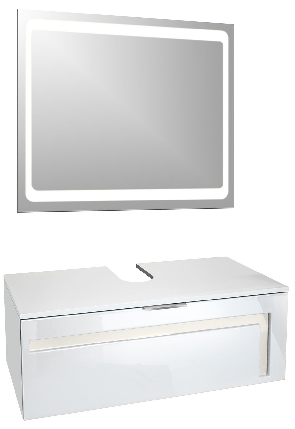 WASCHBECKENUNTERSCHRANK Aloha Absetzungen in Creme Hochglanz - Creme, Holzwerkstoff (96/36/51cm) - Vladon