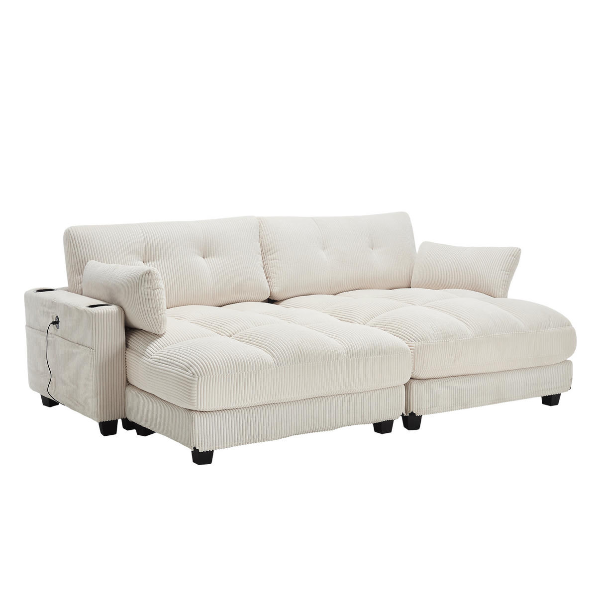SOFABETT 140/112/81 cm Beige - Beige, Textil (112/81/140cm)
