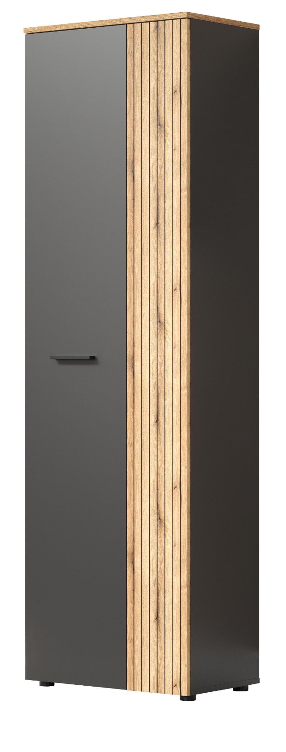 Top.Furn Garderobenschrank Eiche, Grau, Anthrazit 60x195x36 cm