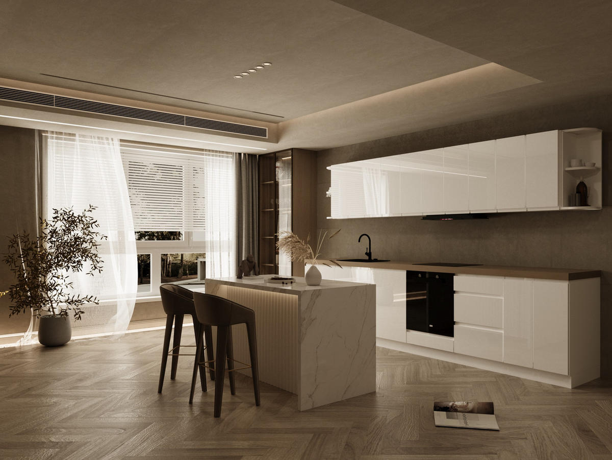 KÜCHENZEILE 360 cm - Aspen KA16-M360- in Weiß/Hochglanz - Weiß Hochglanz, Holz (360/212/52cm)