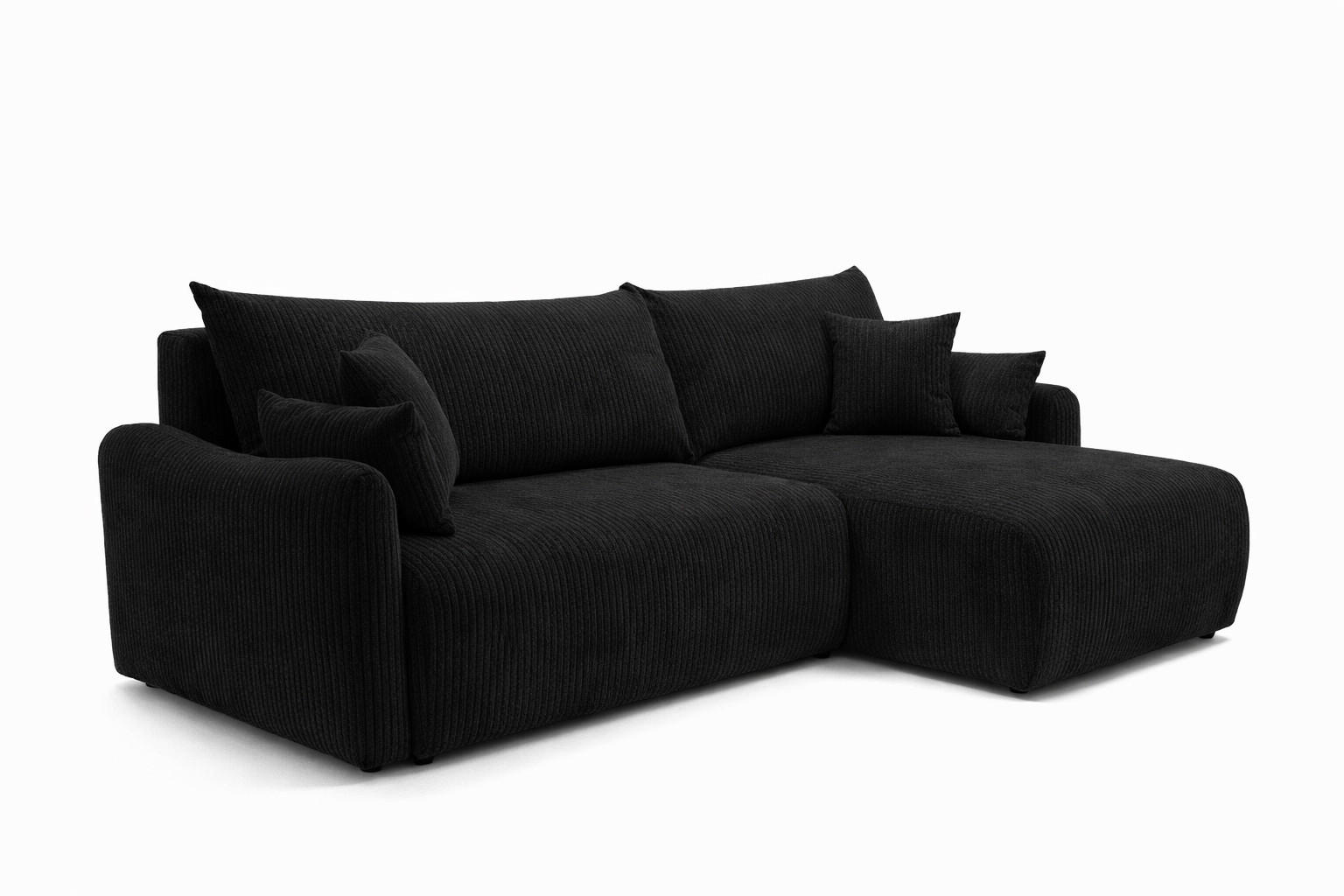 ECKSOFA Mit Schlaffunktion, Cordstoff Poso, Schwarz, Rechts, JAPANDI - Schwarz, Holz (262/145cm) - Kaiser Möbel