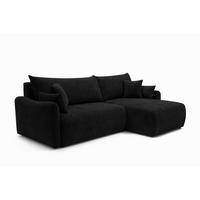 ECKSOFA Mit Schlaffunktion, Cordstoff Poso, Schwarz, Rechts, JAPANDI - Schwarz, Holz (262/145cm) - Kaiser Möbel