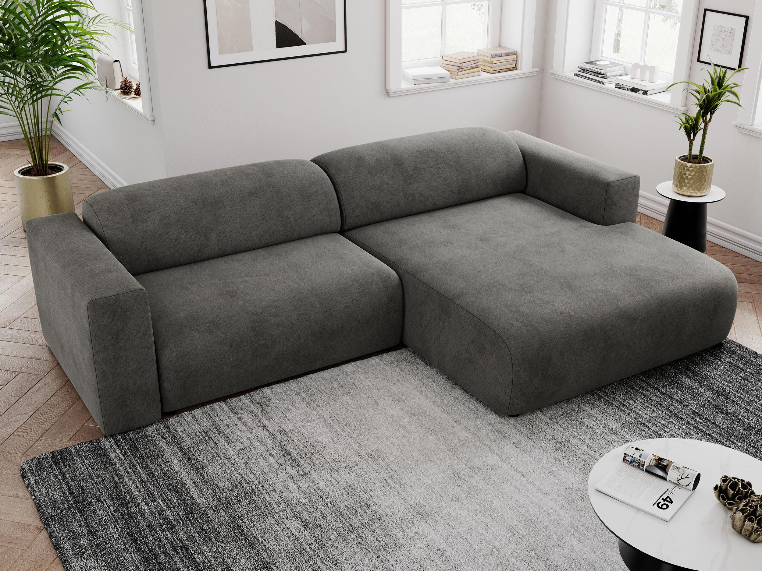 ECKSOFA PASADENA Dunkelgrau Velvet - Rechts Seite - Dunkelgrau/Schwarz, Kunststoff/Textil (180/288cm) - MKS