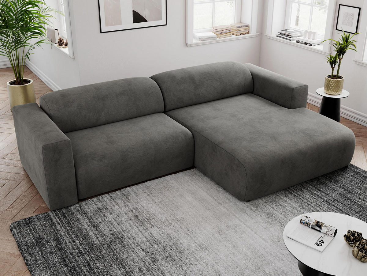 ECKSOFA PASADENA Dunkelgrau Velvet - Rechts Seite - Dunkelgrau/Schwarz, Kunststoff/Textil (180/288cm) - MKS