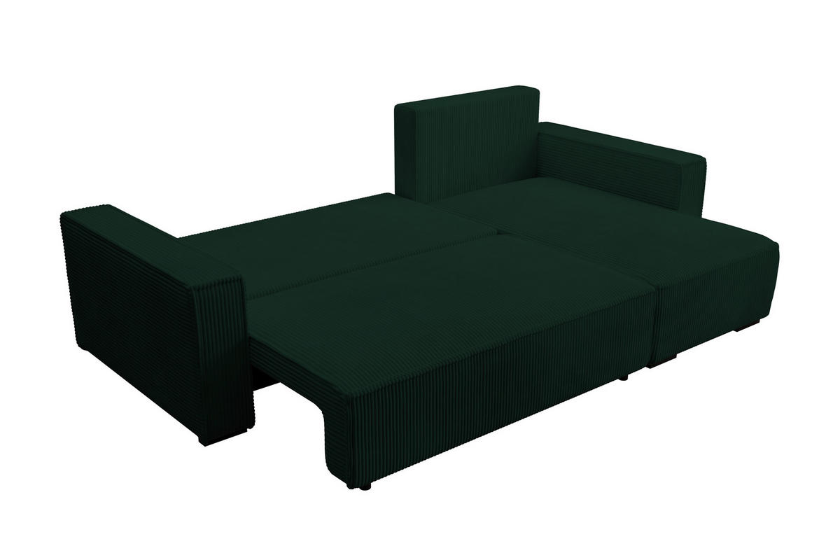 ECKSOFA CUDDY L, Eckcouch in L-Form mit Schlaffunktion und Bettkasten, Farbe: Grün, Cordstoff, Ottomane Rechts - Grün, Textil (240/140cm) - Storez24