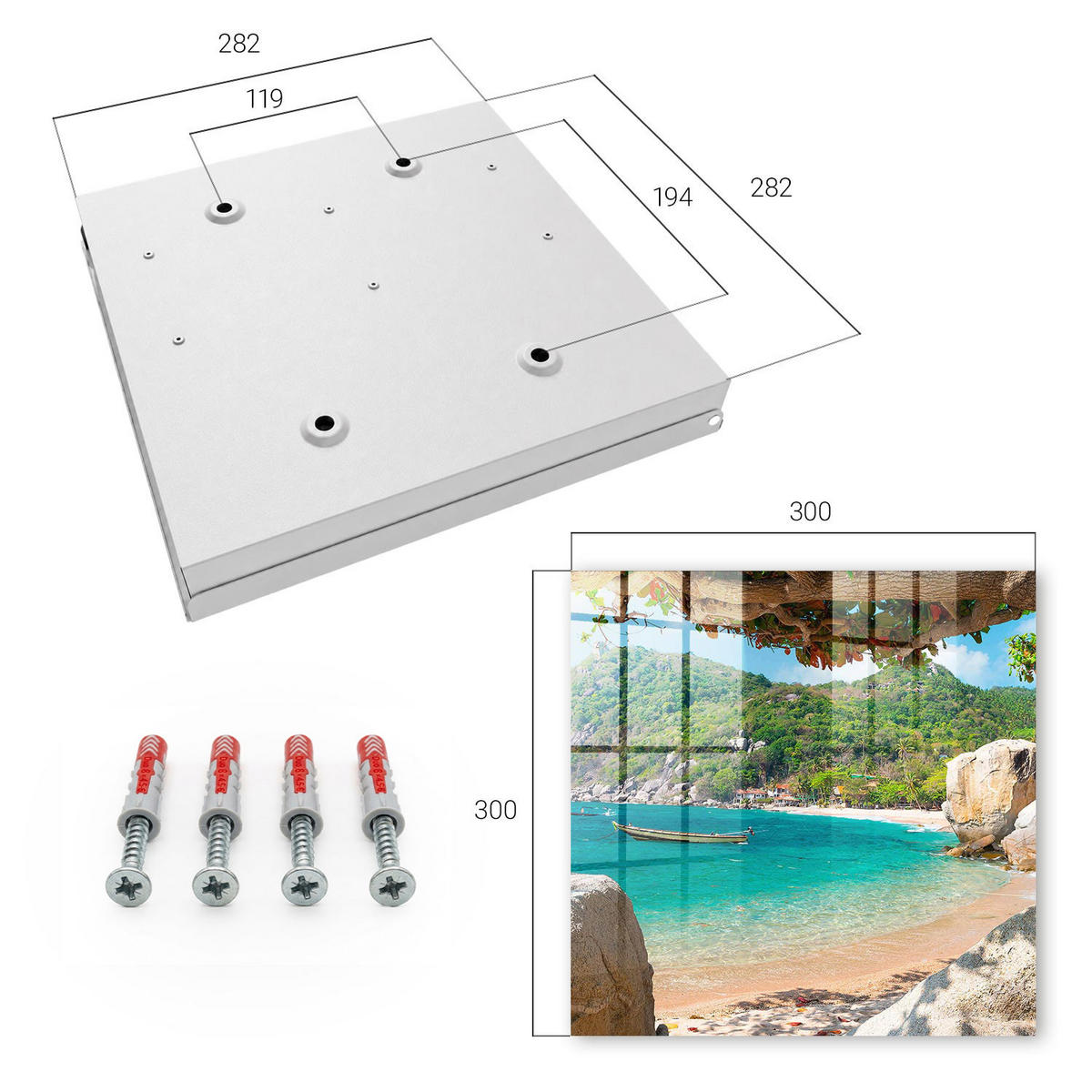 SCHLÜSSELBOX Weiß 30x30 cm – Türöffnung nach rechts - Ein paradiesischer Ausblick - Türkis, Metall (30/30/5cm) - TULUP