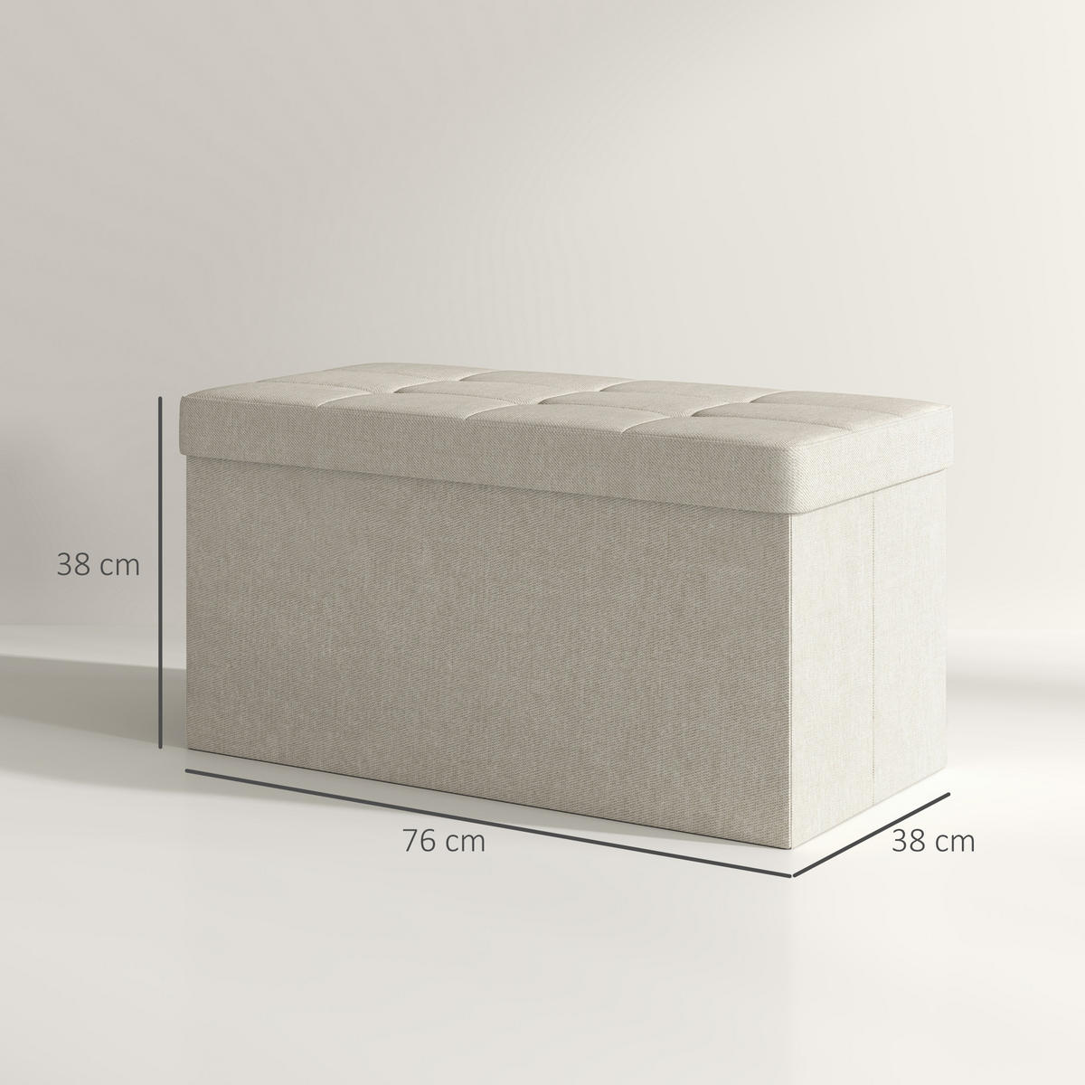 TRUHENBANK DE-16387 klappbar mit Stauraum und Knopfheftung Creme - Creme, Textil (76/38/38cm) - ComfortXL