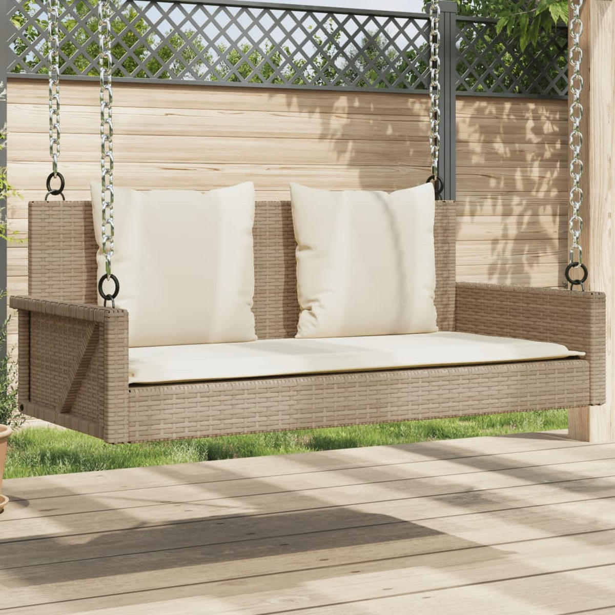 HÄNGEBANK mit Kissen Beige 119x56x48 cm Poly Rattan - Beige, Kunststoff (119/48/56cm) - furnicato