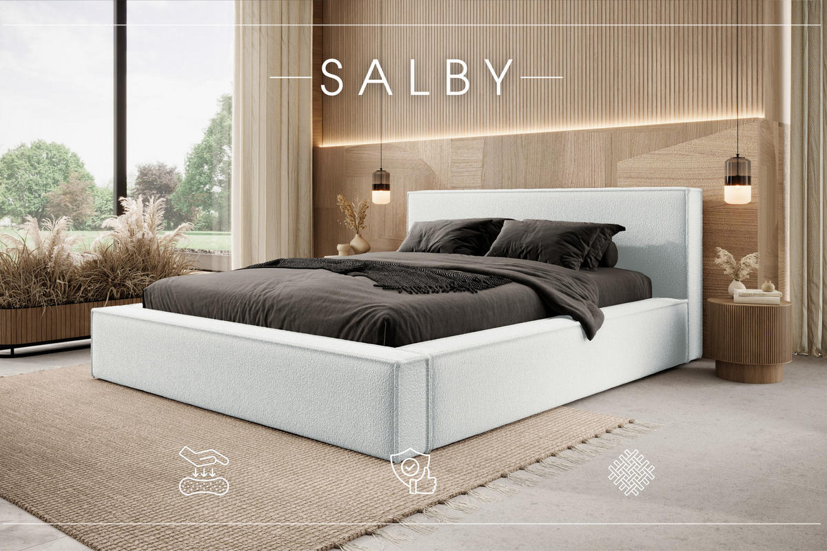POLSTERBETT mit Bettkasten Salby 200x200 cm, Creme - Creme, Textil (200/200cm) - Meblito